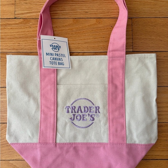 NWT Trader Joe’s Pink and Cream Canvas Tote Bag - Picture 1 of 1